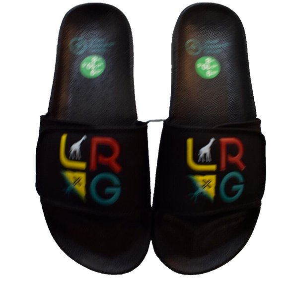 Lifted Research Group LRG Mens Stacked Rasta Logo Black Slide Sandals New 9 - Picture 1 of 7
